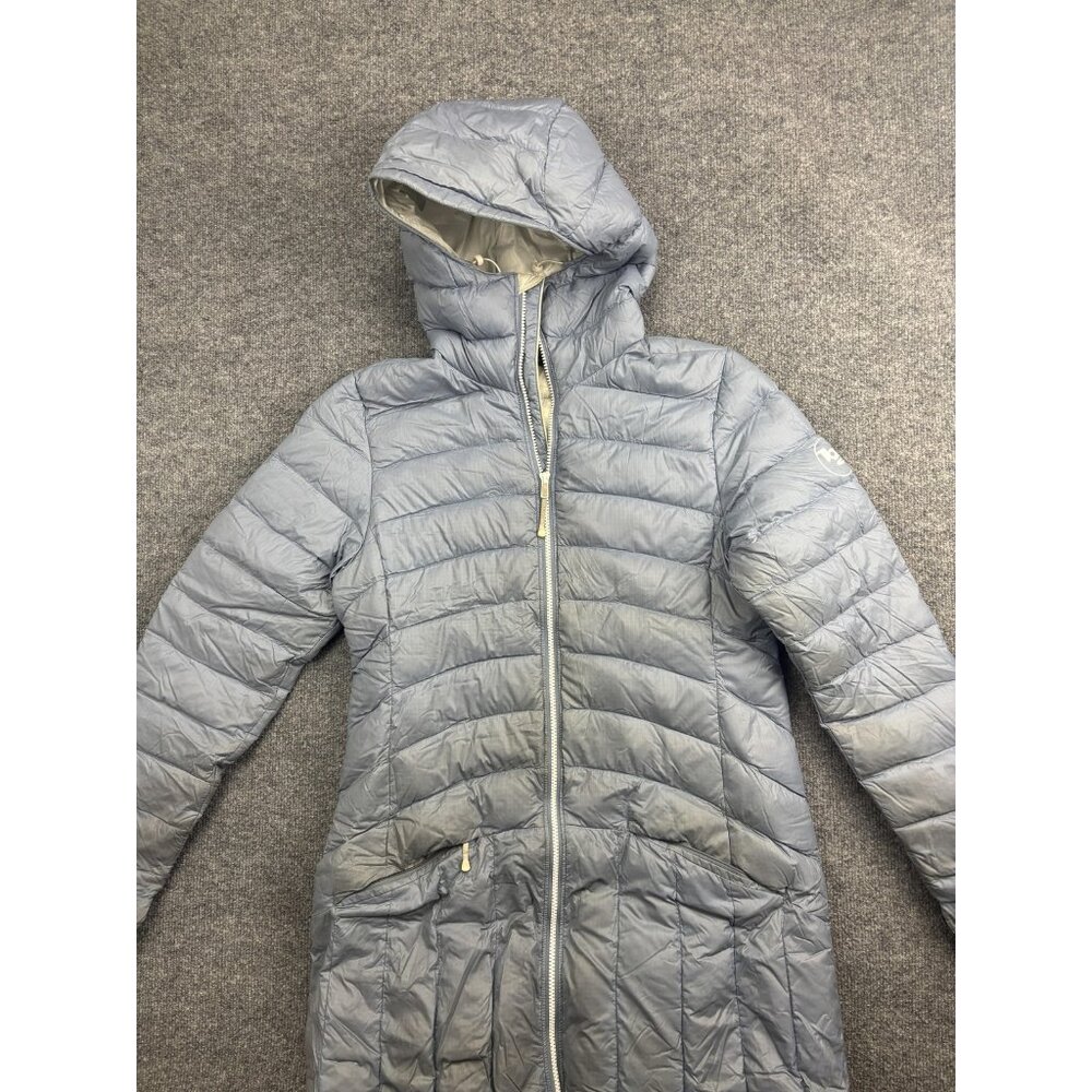 Big Agnes Luna Parka Coat Womens Medium Gray Hooded Down Puffer Long Quilted